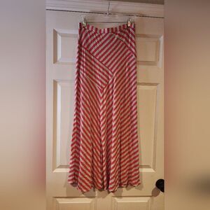 Design History stretchy pink and gray striped pull on maxi skirt M